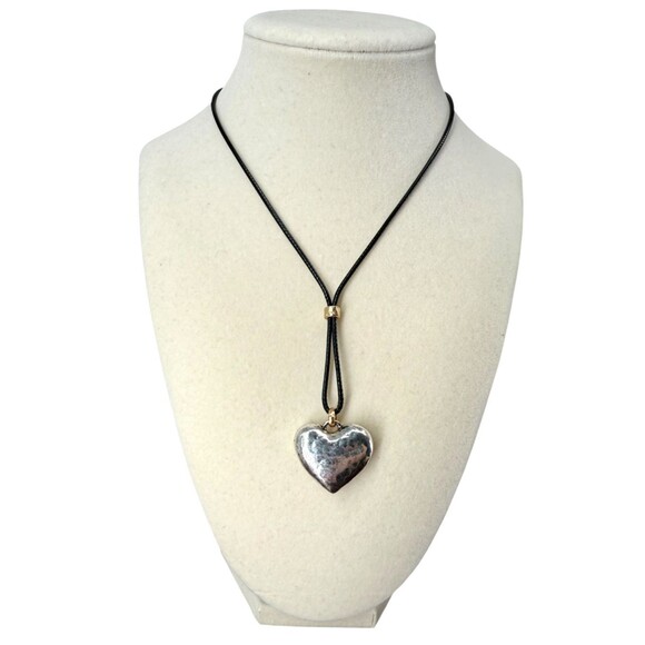 J. Jill Heart Necklace Charm Pendant Silver Tone Hammered Black Cord Adjustable - Picture 2 of 9